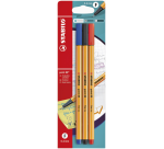 STABILO point 88 Fineliner/3 Assorted Colors Blister Pack 3 Pieces
