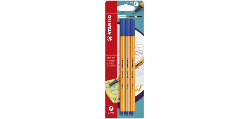 Fineliner STABILO Point 88 blister 3 pièces bleu