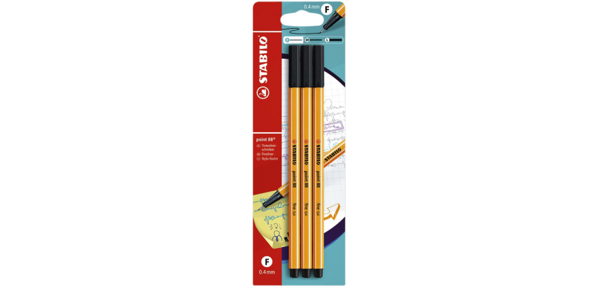 STABILO Point 88 Fineliner blister pack 3 pieces black