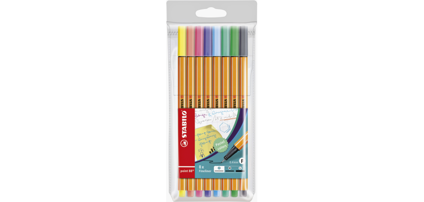 Fineliner STABILO point 88/8 Fin pastel assorti étui 8 pièces