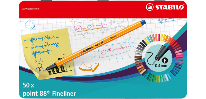 Fineliner STABILO point 88/50 Fin 50 pièces assorti
