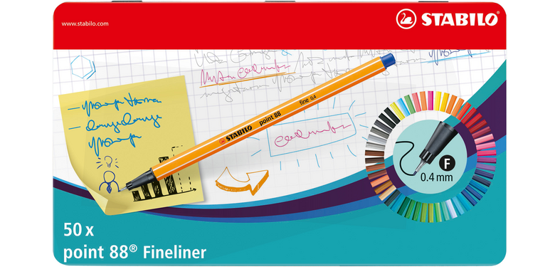 Fineliner STABILO point 88/50 fijn assorti blik à 50 stuks