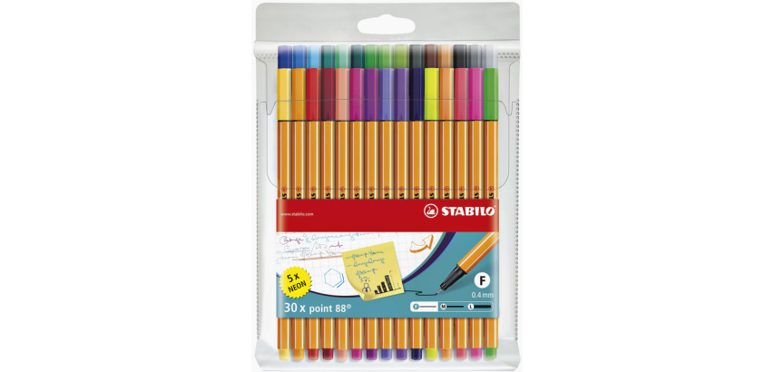 Fineliner STABILO point 88/30 Fin assorti étui 30 pièces