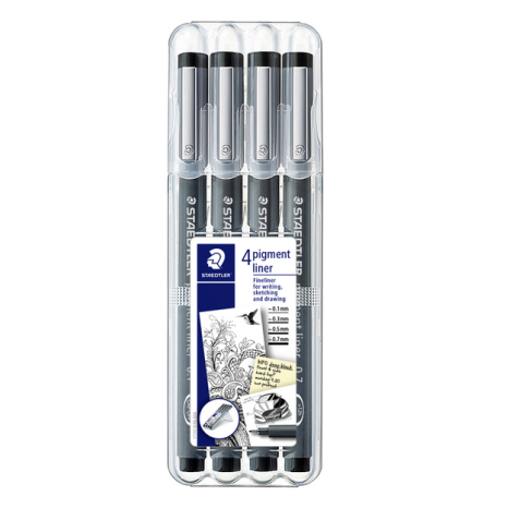 Fineliner Staedtler Pigment 308 noir étui de 4 pièces