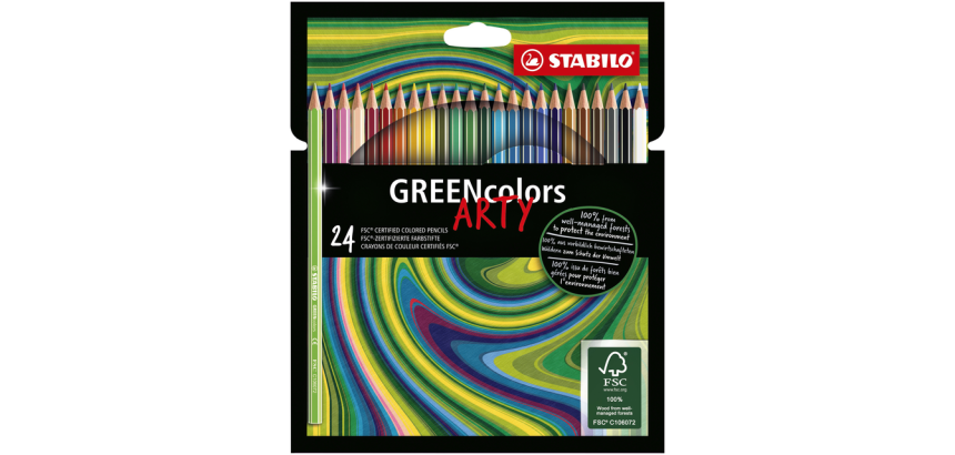 Hexagonal Stabilo greencolors arty colored pencil fine wood solid lead 3mm cardboard case 24