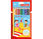Crayon de couleur STABILO 203 Trio thick assorti étui carton 12 piècess