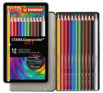Crayon de couleur STABILO 1612 Aquacolor assorti boîte 12 pièces