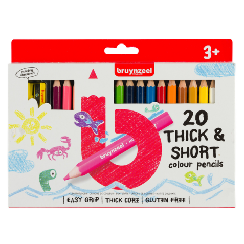 Crayon de couleur Bruynzeel Kids Thick & Short set 20 pièces assorti