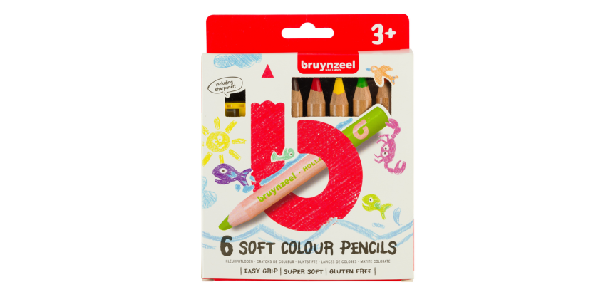 Crayon de couleur Bruynzeel Kids Soft + taille-crayon 6 couleurs