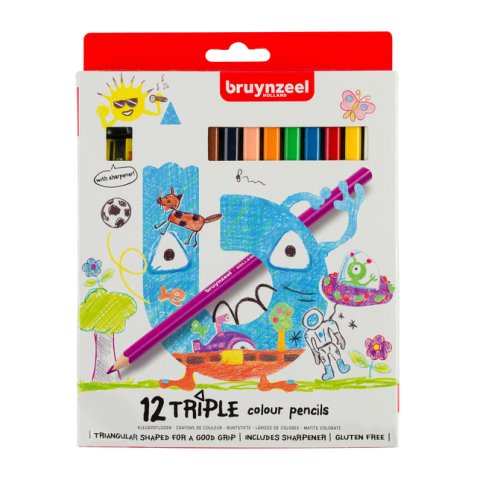 Crayon de couleur Bruynzeel Kids Triple set 12 pièces assorti