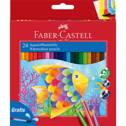 Kleurpotloden Faber-Castell aquarel incl penseel assorti set à 24 stuks