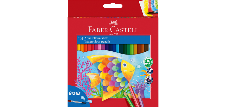 Kleurpotloden Faber-Castell aquarel incl penseel assorti set à 24 stuks