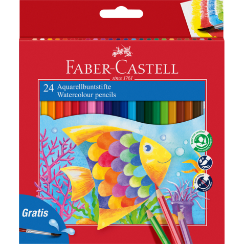 Kleurpotloden Faber-Castell aquarel incl penseel assorti set à 24 stuks