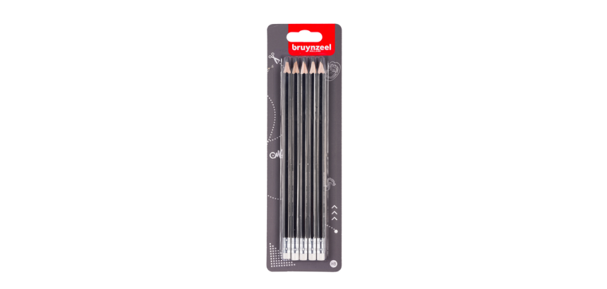 Crayon Bruynzeel Teens HB avec embout gomme blister 5 duretés gris