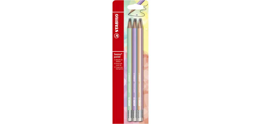 STABILO Swano HB graphite pencil with assorted pastel eraser tip case 6 pieces