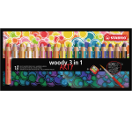 STABILO Woody 880 3-in-1 Colored Pencil Arty + Pencil Sharpener + Assorted Brush 18 Pieces