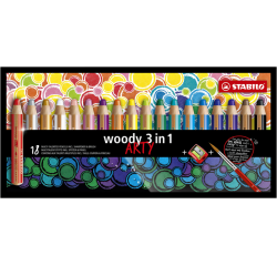Kleurpotloden STABILO 880 woody 3 in 1 Arty + slijper+penseel ass 18st