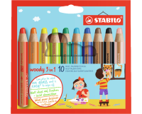 Crayons de couleur STABILO 880 Woody 3-en-1 assorti étui 10 pièces
