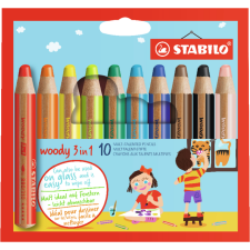 Kleurpotloden STABILO 880 woody 3 in 1 assorti etui à 10 stuks