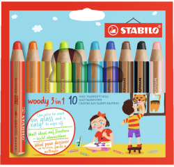 Crayons de couleur STABILO 880 Woody 3-en-1 assorti étui 10 pièces