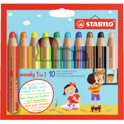 Kleurpotloden STABILO 880 woody 3 in 1 assorti etui à 10 stuks