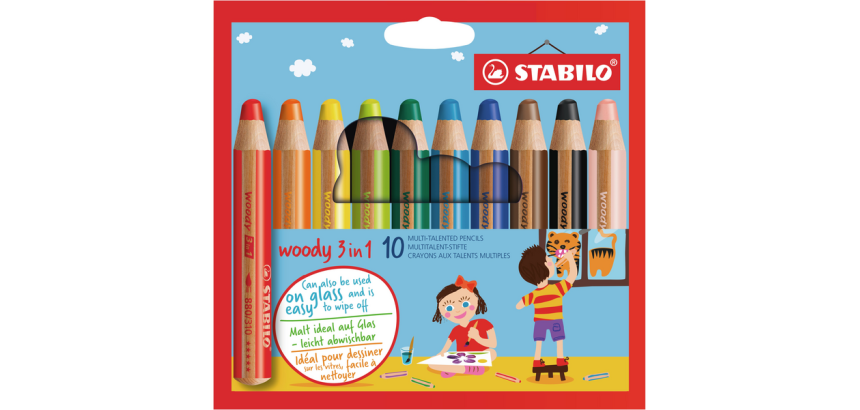 Kleurpotloden STABILO 880 woody 3 in 1 assorti etui à 10 stuks