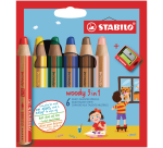 STABILO 880 Woody 3-in-1 Buntstifte, sortierte 6er-Packung