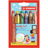 Crayons de couleur STABILO 880 Woody 3-en-1 assorti étui 6 pièces