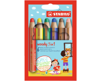 Crayons de couleur STABILO 880 Woody 3-en-1 assorti étui 6 pièces