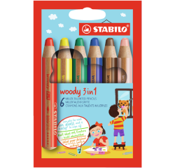 Crayons de couleur STABILO 880 Woody 3-en-1 assorti étui 6 pièces