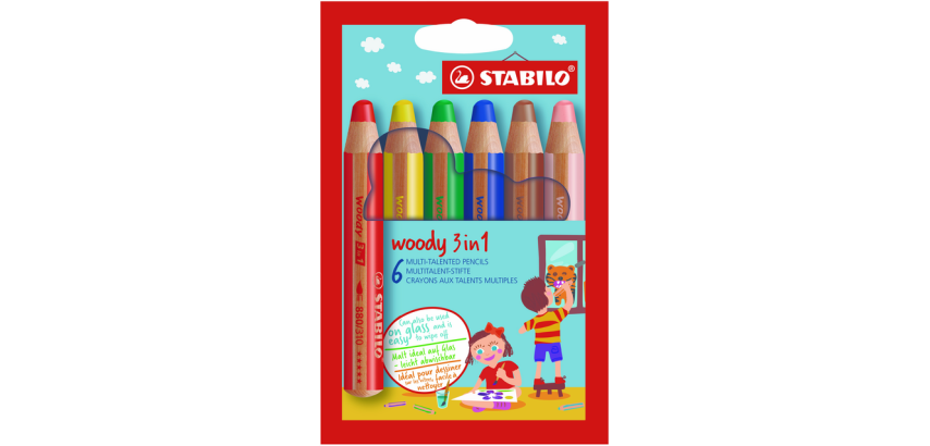 STABILO 880 Woody 3-in-1 Buntstifte, sortierte 6er-Packung