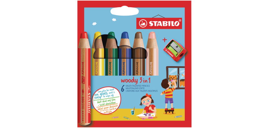 STABILO 880 Woody 3-in-1 Buntstifte, sortierte 6er-Packung