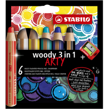 Kleurpotloden STABILO 880 woody 3 in 1 Arty inclusief puntenslijper assorti etui à 6 stuks