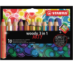 Crayon de couleur STABILO Woody 880 3-en-1 Arty + taille-crayon assorti 10 pièces