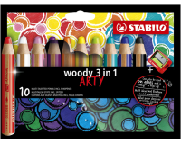 Crayon de couleur STABILO Woody 880 3-en-1 Arty + taille-crayon assorti 10 pièces