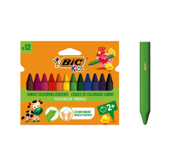 BIC Kids Coloring Chalk 857 Plastidecor Assorted Triangle Set of 12 Pieces
