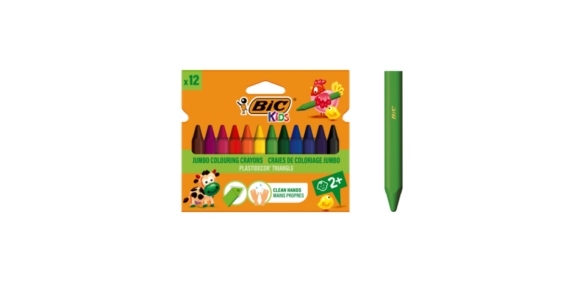 Kleurkrijt BicKids  857 Plastidecor triangel assorti etui à 12st