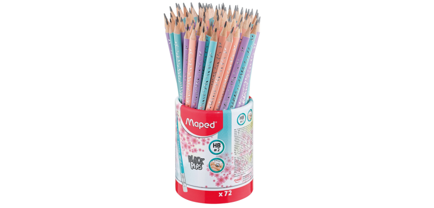 Maped Black'sPeps graphite pencil with eraser tip pot 72 pieces pastel