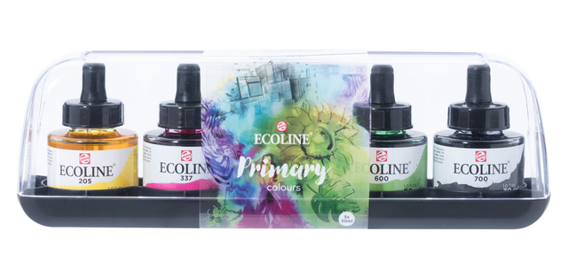 Encre Talens Ecoline avec  pipette set 5 couleurs primaires assorties