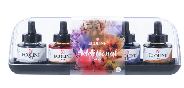 Inkt Talens Ecoline met pipet additional set à 5 ass