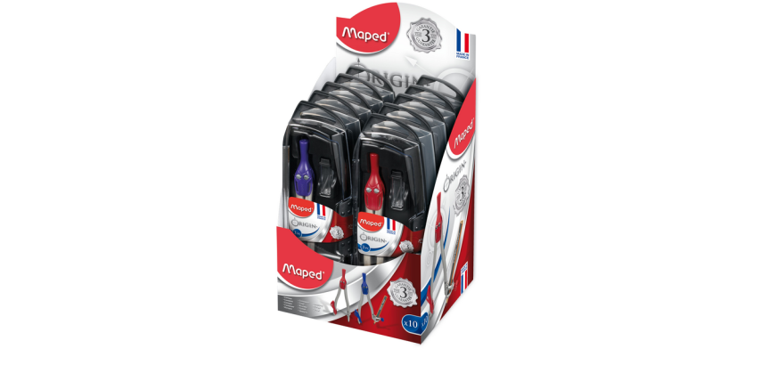 Compas Maped Origin 3 parties présentoir 10 pièces assorti