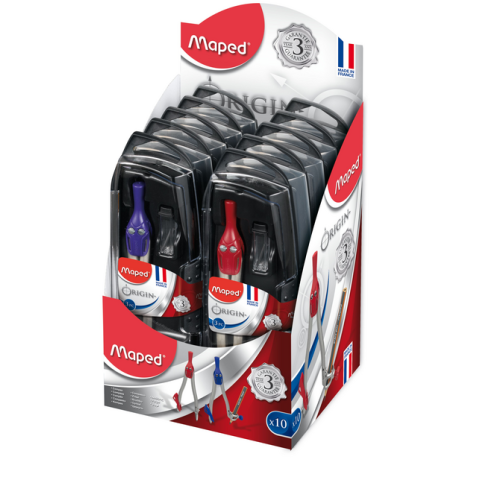 Compas Maped Origin 3 parties présentoir 10 pièces assorti