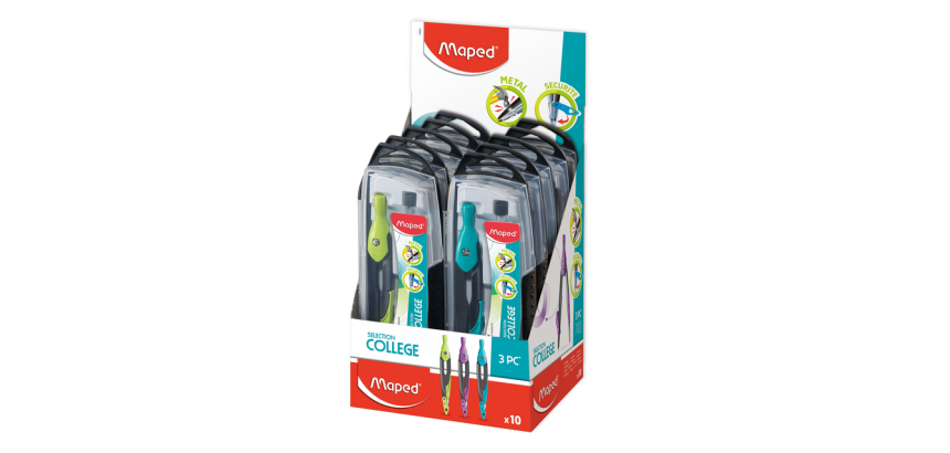 Compas Maped Métal 3 parties présentoir 10 pièces assorti