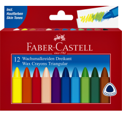 Waskrijt Faber-Castell driehoekig assorti set à 12 stuks