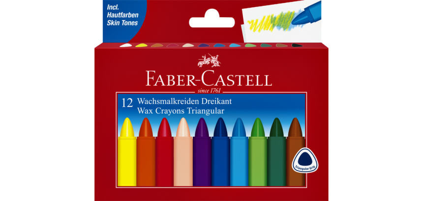 Waskrijt Faber-Castell driehoekig assorti set à 12 stuks