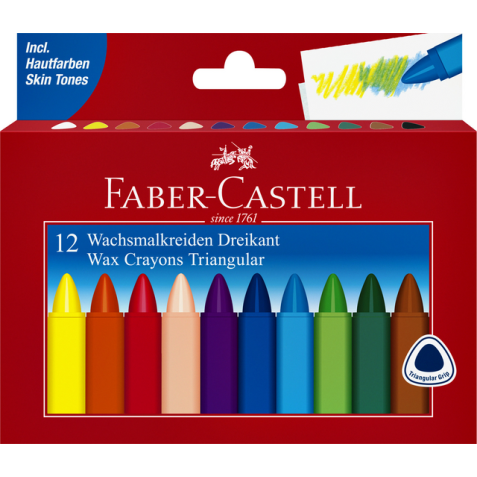 Waskrijt Faber-Castell driehoekig assorti set à 12 stuks