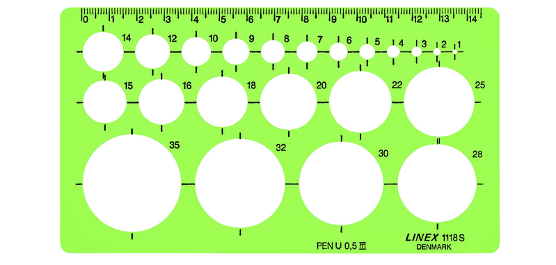 Cirkelsjabloon Linex 22 cirkels met inktvoetjes 1-35mm groen