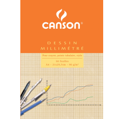 Millimeterpapier Canson bruingeel bedrukt 50vel 90gr A4 wit