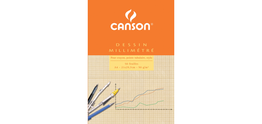 Canson A4 grid paper pad, light brown print, 50 sheets, 90g white