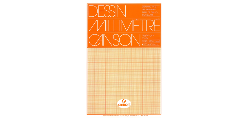 Millimeterpapier Canson bruingeel bedrukt 50vel 72gr A3 wit